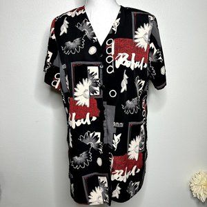 Alice Stuart Floral Geometric Button Front Top